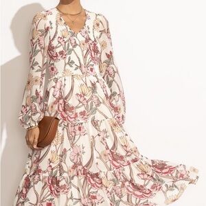 Bohme Floral Maxi Dress Boho Peasant Wedding Romantic Cottage Brunch Easter